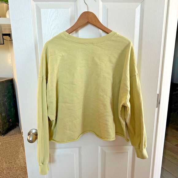 ascot & hart women's xl aloha sweatshirt yellow cropped crewneck pullover top - Picture 2 of 6